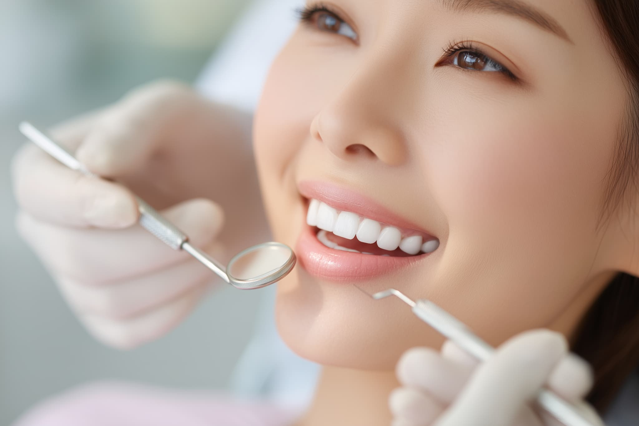 セラミックの歯を長く使い続けるために定期的に歯科検診を受ける女性