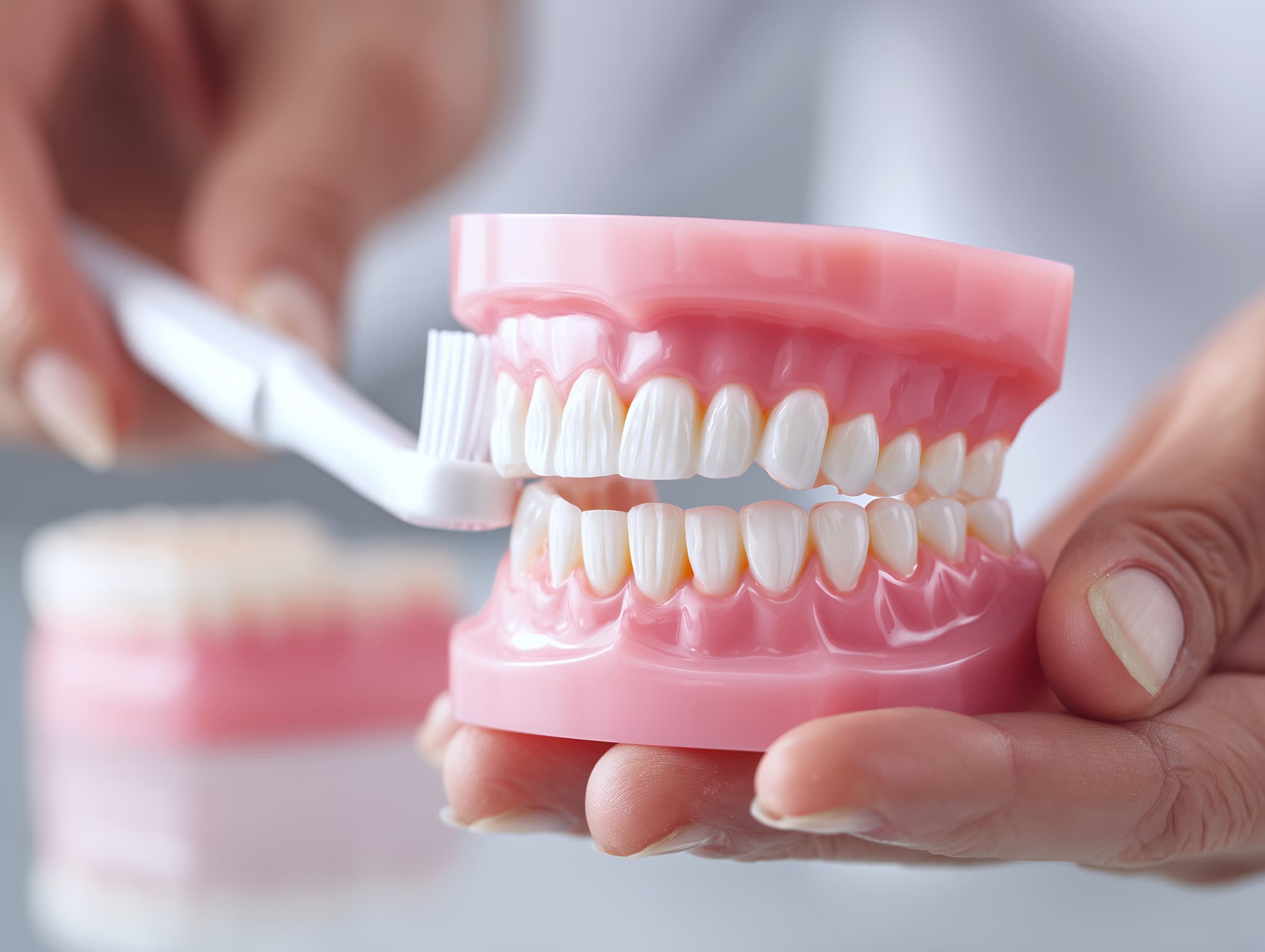 口臭対策のために正しい歯磨きを説明する様子