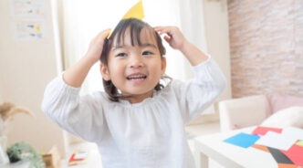 Girl playing cheerfully in the room