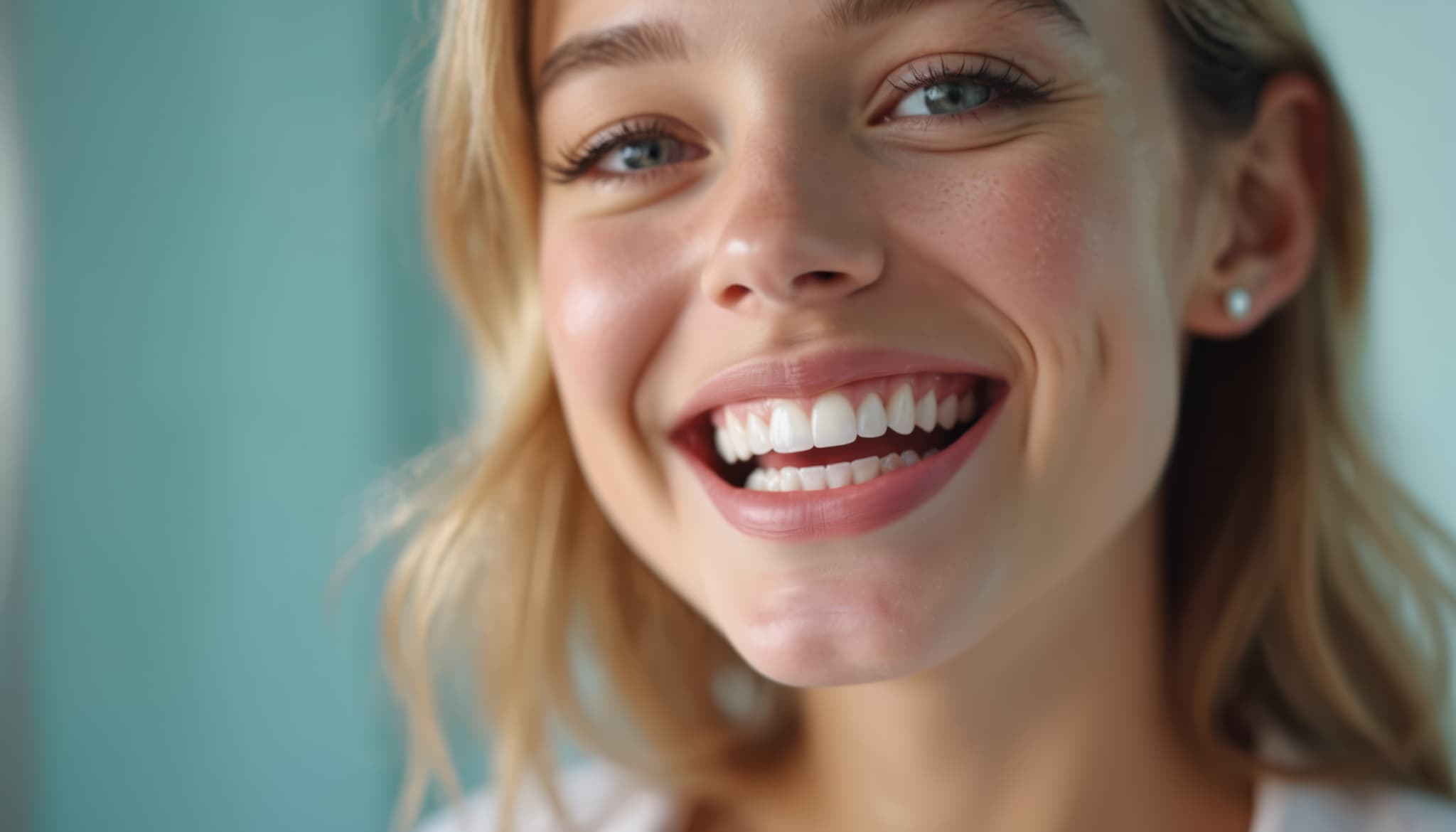 セラミック治療を受けて笑顔の女性