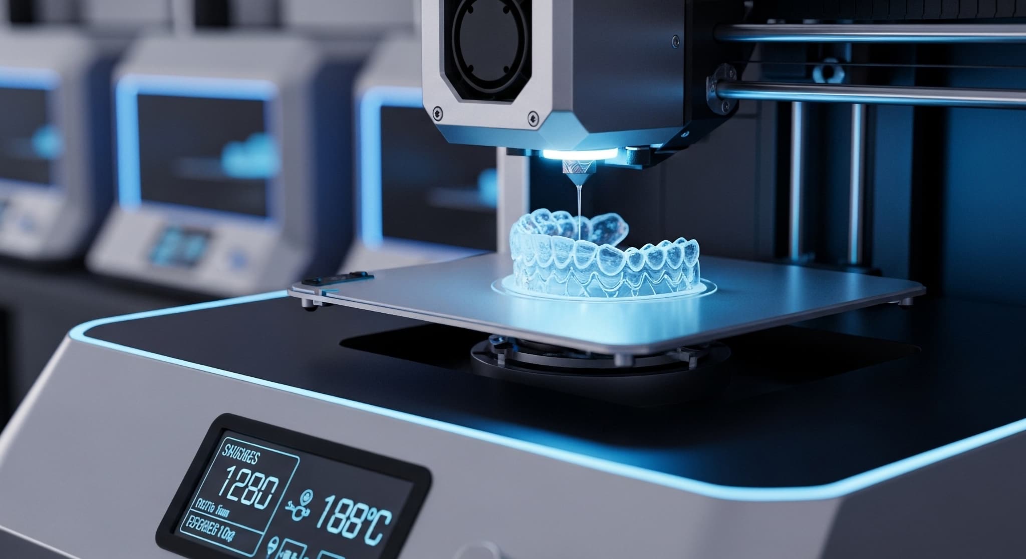 インビザラインのやり直しでマウスピースを機械で作製しているイメージ