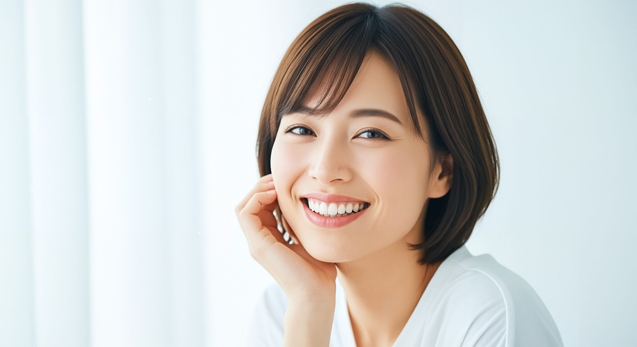 MFT（口腔筋機能療法）で滑舌が良くなり満足して微笑む女性