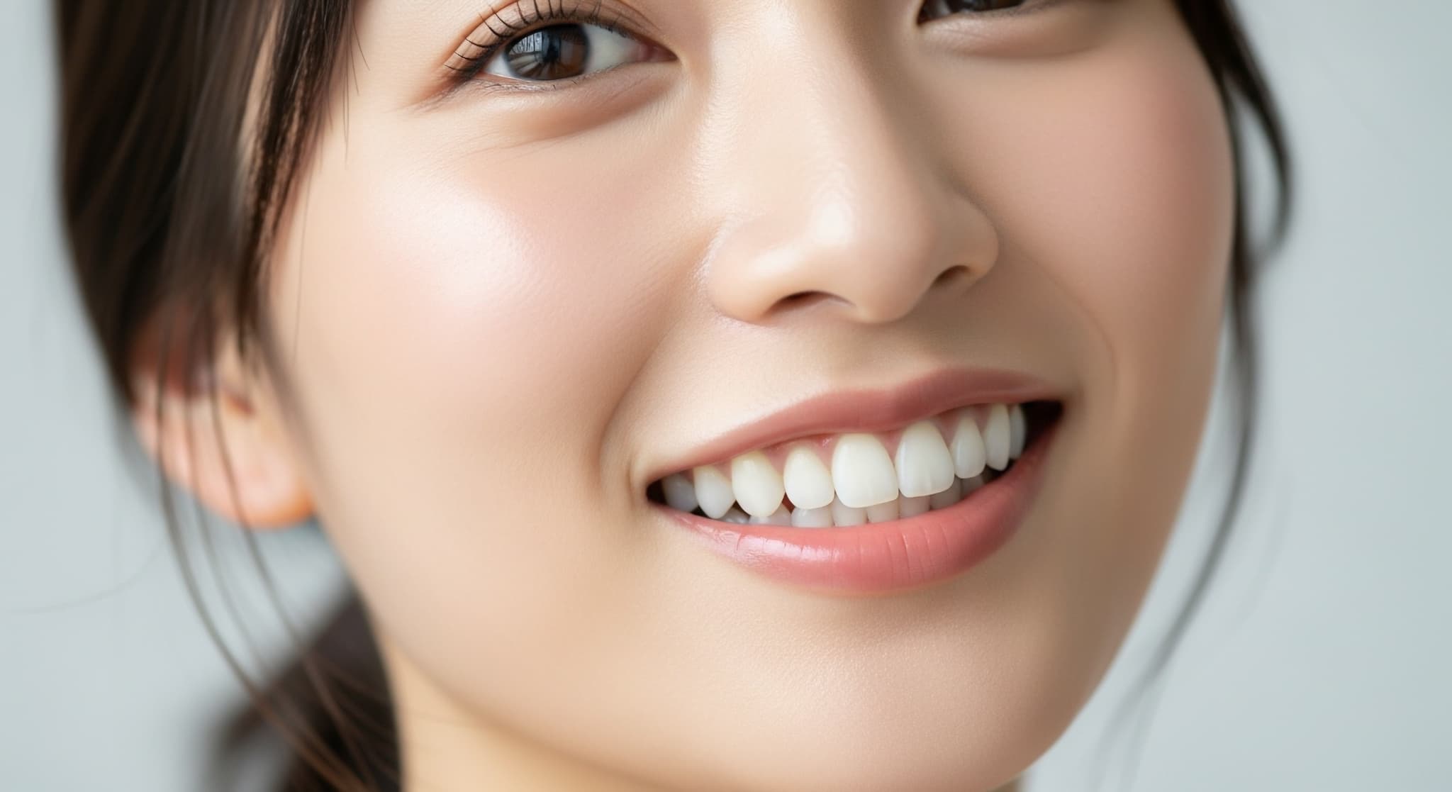 前歯をセラミックにした若い女性