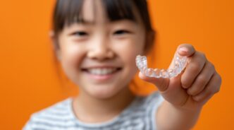 インビザライン・ファーストのマウスピースを手に持った子ども